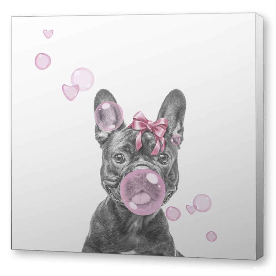 Собака с розовой жвачкой на подрамнике