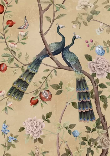 Two peacocks beige