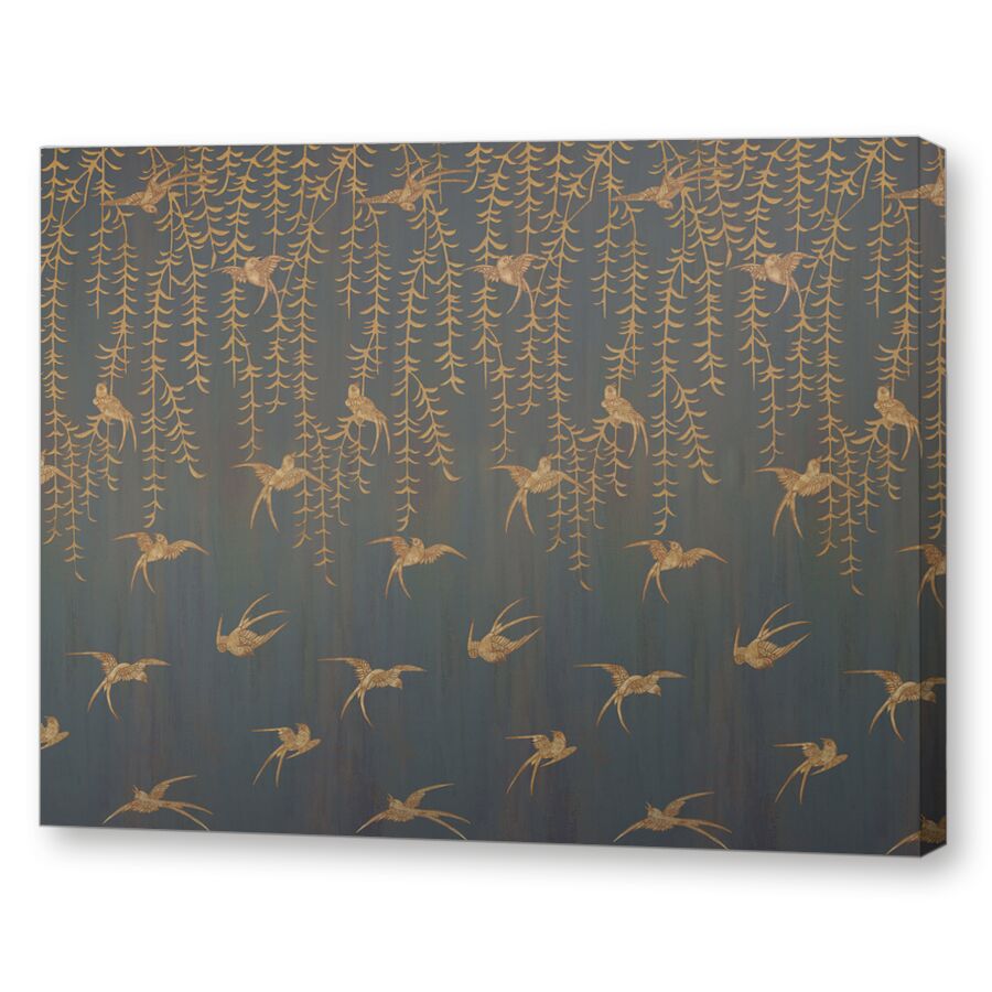 Japanese Birds midnight green на подрамнике