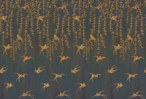 Japanese Birds midnight green