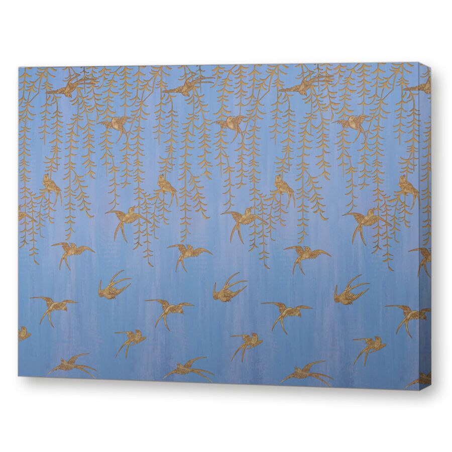 Japanese Birds steel blue на подрамнике
