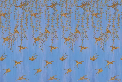 Japanese Birds steel blue