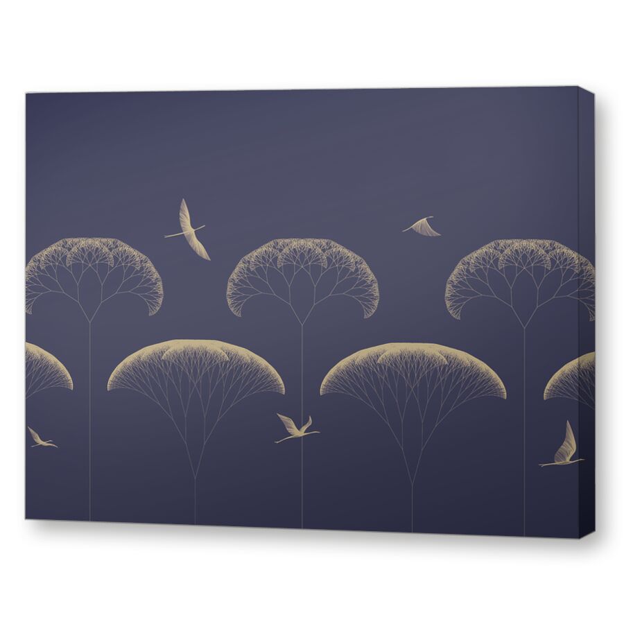 Trees and birds grey на подрамнике