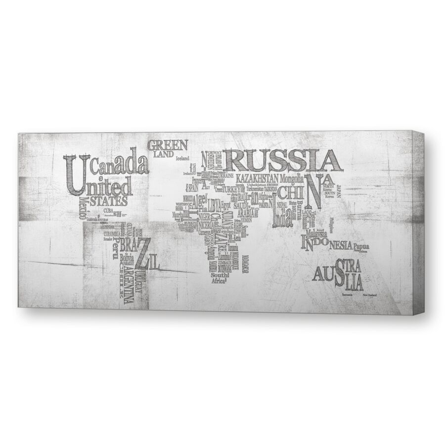 Карта мира из слов на подрамнике