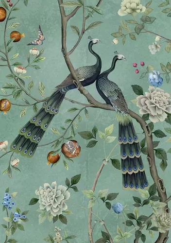 Two peacocks dark green