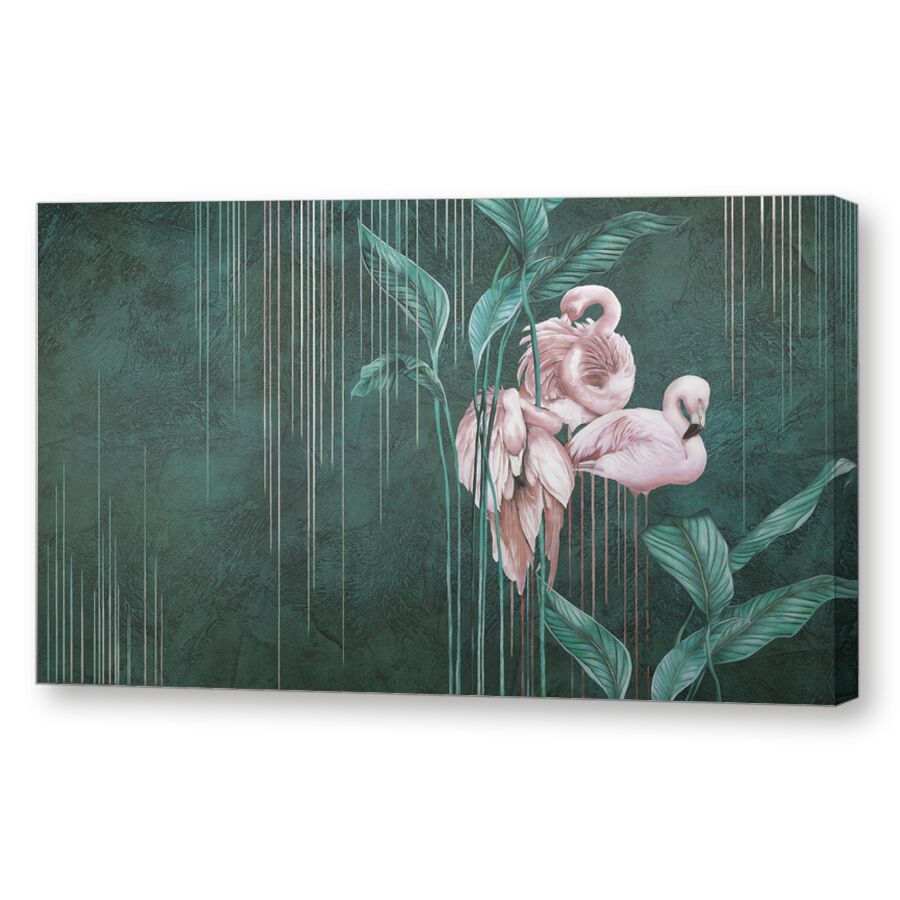 Drawn flamingos green на подрамнике