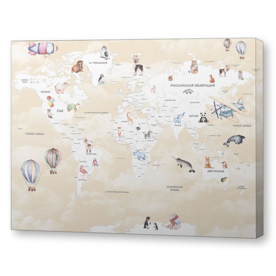 Карта мира 3 на подрамнике