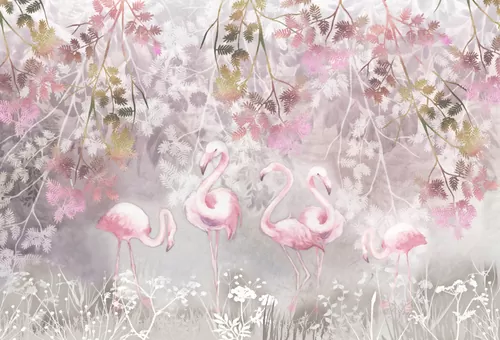 Обои фламинго для стен: розовые птицы в интерьере