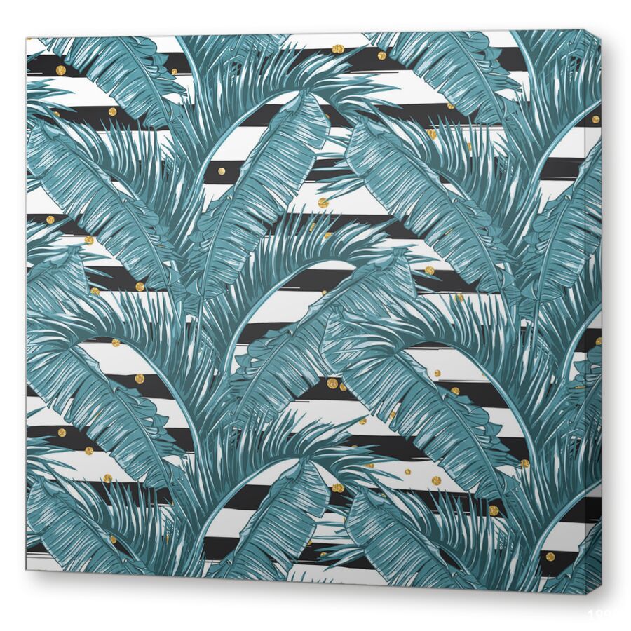 Пальмовые листья и черные полоски на подрамнике